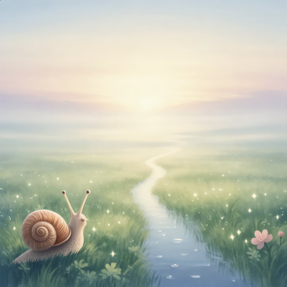 The worry snail on the silver trail at dawn